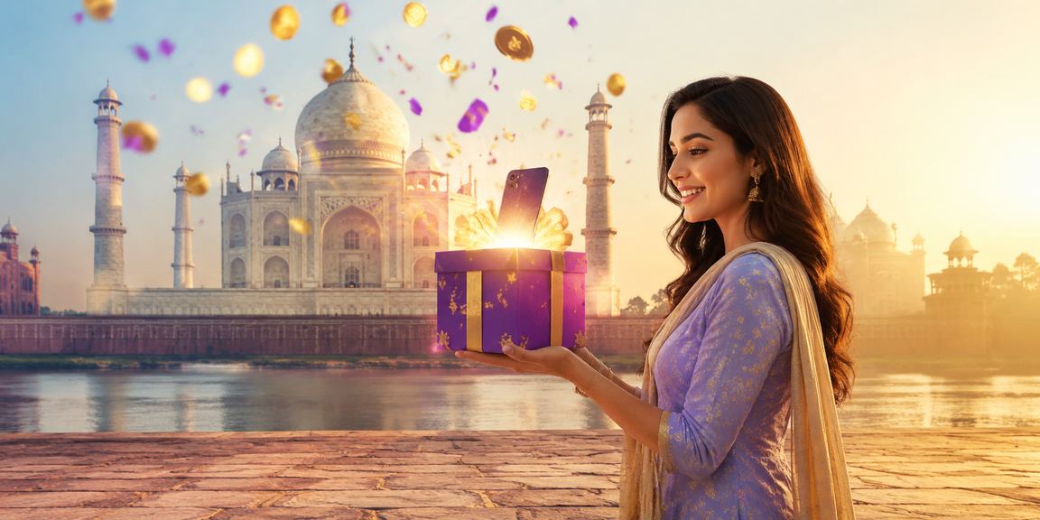 Agra Taj Mahal with mobile payment theme